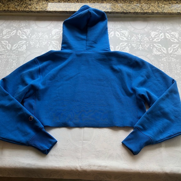 Champion Reverse Weave Cropped Hoodie Sweatshirt Women’s Size M Chenille Logo - Picture 13 of 16